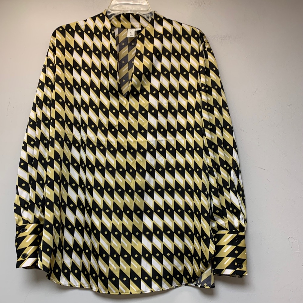 Joie Blouse Womens Medium Yellow Black Geometric Print Long Sleeve Excellent